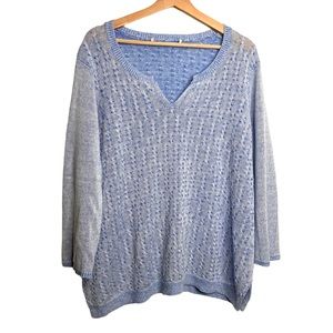 Tommy Bahama Linen Cable Knit Side Slits Sweater Women’s Blue Size XL